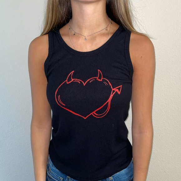 Black tank topNEVER WORN with heart and devil horn - Picture 1 of 4